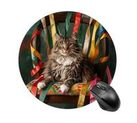 Cat on Chair Round Gaming Mouse Pad Non-Slip Rubber Base Mousepad Travel Office Mousepads for Desk Funny Waterproof Computer Mouse Mat Cute Laptop Mouspad 7.8x7.8 Inch