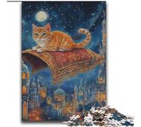 Cat on Flying Carpet Jigsaw Puzzles for Adults Teenagers Jigsaws Puzzle, Challenging Game And Family Play with Matching Poster And Trivia Sheet (70x100cm)