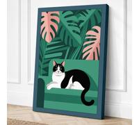 Cat on Green Armchair Boho Canvas Wall Art Print 18x12 Inch