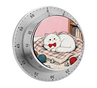 Cat on Knitted Blanket Kitchen Timer 60 Minute Visual Wind Up Timers Indoor Mechanical Timers with Magnetic Base Stainless Steel Timer for Home Cooking Time Management Tool
