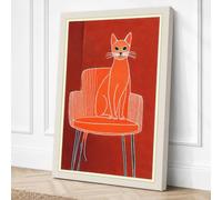 Cat on Modern Chair Canvas Wall Art Print 24x16 Inch