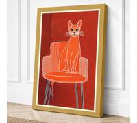 Cat on Modern Chair Canvas Wall Art Print 36x24 Inch