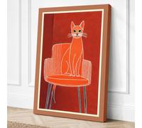 Cat on Modern Chair Canvas Wall Art Print 36x24 Inch