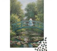 Cat on Monets Bridge Painting Jigsaw Puzzle for Adults, 1000 Pieces, 52x38cm/1000pcs, Quiet Home Activity, Evening Leisure And Puzzle Lovers