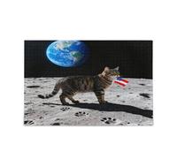 Cat on Moon with Earth View Jigsaw Puzzles for Adults Challenging Puzzle Perfect for Game Nights 500 Piecing