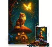 Cat on Mushroom House with Butterfly Adults 1000 Pieces Puzzle Think Training Light Recreation Defined Edges Thoughtful Gift size 50x75cm