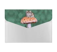 Cat on Mushroom Plastic Envelopes A4 Size Letter Size Poly Folders with Snap Closure Reusable File Bags Document Holder for Home Work Office Organizer