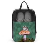 Cat on Mushroom Shoe Bag Travel Shoe Organizer Water-Resistant Shoe Pouch with Zipper Sneaker Dust Bag, gray, One Size, Modern