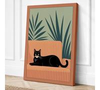 Cat on Orange Cushion Modern Canvas Wall Art Print 30x20 Inch (76 x 51 cm)