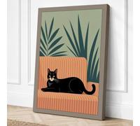 Cat on Orange Cushion Modern Canvas Wall Art Print 30x20 Inch (76 x 51 cm)