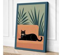 Cat on Orange Cushion Modern Canvas Wall Art Print 36x24 Inch (91 x 61 cm)