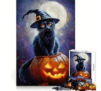 Cat on Pumpkin Moonlit Night 1000 Pieces Puzzles for Adults Mental Exercise Mindful Escape Snug Lock Xmas Surprise size 38x52cm