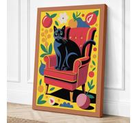Cat on Red Chair Mid Century Canvas Wall Art Print 24x16 Inch
