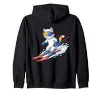 Cat on Ski - Funny Skier Cats Lover Men Women and Kids Zip Hoodie