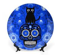 Cat on Sugar Skull Funny Decorative Plate Ceramic Ornaments 6inch