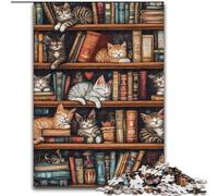 Cat on The Bookshelf 1000 Pieces Jigsaw Puzzles for Adults And Teens, Classic Educational Games Beautiful Decoration (26x38cm)