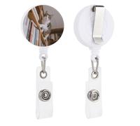 Cat on The Bookshelf Badge Reel, Rotatable & Retractable Name Badge Holder Reel with Metal Clip, Nylon Cord ID Holder for Teacher, Nurse, Office Worker