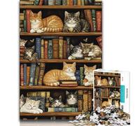 Cat on The Bookshelf Jigsaw Puzzles for Adults 1000,for Educational Game Challenge Toy for Is Ideal As A Gift for The Whole Family 50x75cm