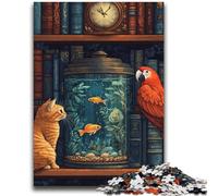 Cat on The Bookshelf Jigsaw Puzzles for Adults 1000 Piece,Challenging Game And Family Play with Fully Interlocking Randomly Shaped Pieces (38X52cm)