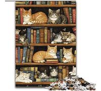 Cat on The Bookshelf Jigsaw Puzzles for Teenagers 1000, Challenging Game Toys Every Piece Is Unique - Challenging Family Fun Game (26x38cm)