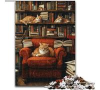 Cat on The Bookshelf Jigsaws 1000 Pieces for Teenagers, Family Game Stress Reliever Difficult Challenge Great Gifts And Toys (size 50x75cm)