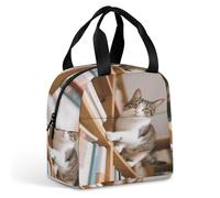 Cat on The Bookshelf Lunch Bags Aluminum Foil Insulated Cooler Lunch Box Portable Insulated Meal Bag Leakproof Bento Bag Reusable Lunch Tote Bags for Office Picnic Lunchbox