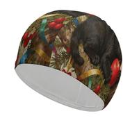 Cat on The Christmas Tree Swim Cap High Elasticity Anti Slip Waterproof Comfortable Swim Hat Bathing Cap for Men Women