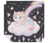 Cat on The Cloud Cloth Napkin 2 PCS Table Dinner Napkins Washable & Reusable Cloth Napkins Washable Tablecloth for Party, Wedding, Lunch, Dinners, Banquet, Christmas