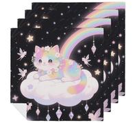 Cat on The Cloud Cloth Napkin 4 PCS Table Dinner Napkins Washable & Reusable Cloth Napkins Washable Tablecloth for Party, Wedding, Lunch, Dinners, Banquet, Christmas