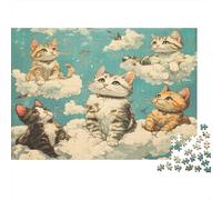 Cat on The Cloud Jigsaw Puzzles. 1000pcs (75x50cm) Animation Whimsical Challenge Toy for Educational Games Gifts