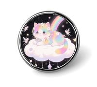 Cat on The Cloud Lapel Pin Fashion Brooch Pin Cute Button Badges Round Button Pins Enamel Pins Metal Pinback for Hat Shirt Clothing Bags Decoration, Circular, Aluminum, no gemstone
