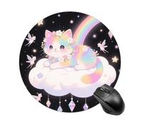 Cat on The Cloud Mouse Pad Round Laptop Mouse Mat Cute Computer Mousepad Keyboard Pad Non-Slip Desk Pads for Gaming Office Work Home