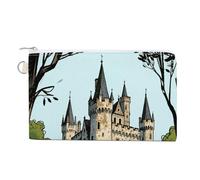Cat on The Cloud Wallet for Men Women Canvas Coin Purse Zippered Change Holder with Secure Closure, Castle, One Size