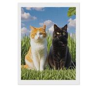 Cat on The Grass Diamond Art Kits for Adults 12"x16" DIY Diamond Painting Kit for Beginners Gem Art Painting with Round Full Drill Diamonds DIY Paint Paintings for Home Wall Decor Gift