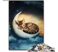 Cat on The Moon 1000 Piece Jigsaw Puzzles for Adults & Teens, Stress Reliever Staycation Kill Time Enhance Love between Couples (size 50x75cm)