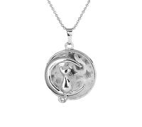 Cat On The Moon Pendant Necklace For Men Women Dainty Cresent Kitten Animal Natural Crystal Necklace For Minimalist Birthday Mother'S Day Jewelry Gifts White Crystal