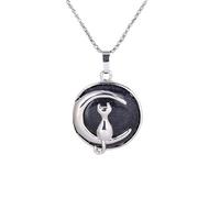 Cat On The Moon Pendant Necklace For Men Women Dainty Cresent Kitten Animal Natural Crystal Necklace For Minimalist Birthday Mother'S Day Jewelry Gifts Blue Sand