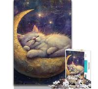 Cat on The Moon Puzzles for Teenagers Teens 1000pc Puzzle,Stress Reliever Staycation Kill Time with Matching Poster And Trivia Sheet 38x26cm
