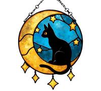 Cat On The Moon | Stained Glass Cats | Window Hanging Cat Suncatchers - Acrylic Room Decoration - Decorative Art Ornaments For Studio Bedroom Balcony Cafe | Sun Through Craftsmanship Pendant