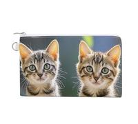 Cat on The Mountain Top Coin Purse Canvas Wallet Cute Change Purse Small Storage Bag with Zipper, Cats Together, One Size, Flowers and Animals