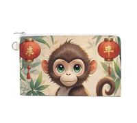 Cat on The Mountain Top Coin Purse Canvas Wallet Cute Change Purse Small Storage Bag with Zipper, Chinese Style Monkey, One Size, Flowers and Animals