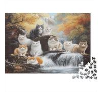 Cat on The River,Weird Art Jigsaw Puzzles Challenge Toy Educational Games Home Decoration for Adults& Teenager Age 14 Years Up 70x50cm/1000pcs