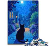 Cat on The Road at Night Puzzles for Adults Teens 1000pc Puzzle,Help The Brain Exercise Addictive Toys to Cultivate Patience A Work of Art (38x52cm)