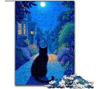 Cat on The Road at Night Puzzles for Adults Teens 1000pc Puzzle, Interesting Stress Reduction Parent-child Interaction (26x38cm)
