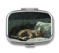 Cat on The Sofa Pill Box 2 Compartments Portable Travel Pill Case Mini Medicine Organizer for Pocket Purse Metal Waterproof Medicine Container Holder Vitamin Fish Oil