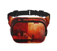 Cat on the table Square double - layer fanny pack with adjustable shoulder strap - travelling fanny pack - perfect for outdoor sports, Black, One Size