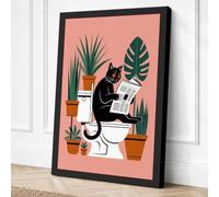 Cat on the Throne Humour Canvas Wall Art Print 36x24 Inch (91 x 61 cm)