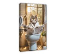 Cat on The Toilet, Ai Generated, Toilet Animals, Newspaper, Animal Portrait, Digi Art, Poster, Funny Animal Portrait, British Shorthair-1