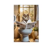 Cat on The Toilet, Ai Generated, Toilet Animals, Newspaper, Animal Portrait, Digi Art, Poster, Funny Animal Portrait, British Shorthair-1
