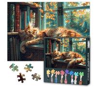 Cat on the Windowsill Jigsaw Puzzles 1000 Pieces for Adults Unique mental Exercise Gifts for Family and Friends Finished Size: Size: 50x70cm